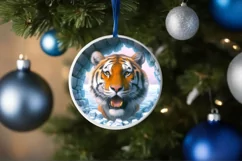 Tiger in Icy Wall Round Ornament Sublimation PNG Product Image 4