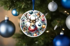 Colorfull Watercollor T Rein Deer Round Ornament Christmas Product Image 4
