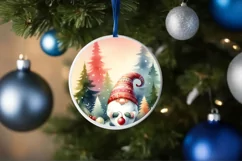 Colorful Christmas Gnome Round Ornament Sublimation PNG Product Image 4