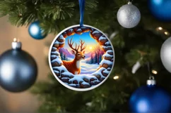 Digital Painting Snow Made Wall Deer Round Ornament Product Image 1