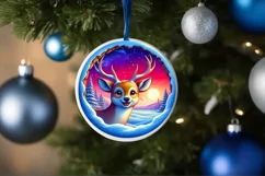Digital Painting Snow Made Wall Deer Round Ornament Product Image 4