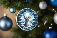 Deer Smiling Round Ornament Sublimation PNG Product Image 1