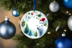 Winter Polar Bear Round Ornament Sublimation PNG Product Image 4