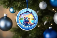 Hippo in Melting Ice Wall Round Ornament Sublimation PNG Product Image 1