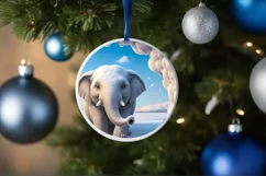 Elephant Smiling Round Ornament Sublimation PNG Product Image 4