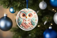 Christmas Owl Round Ornament PNG Product Image 1