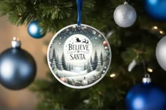 Winter Scene with Santa and Believe Round Ornament Product Image 4