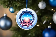 Octopus Smiling Round Ornament Sublimation PNG Product Image 4