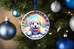 Smiling Puppy Snow Wall Round Ornament PNG Product Image 4