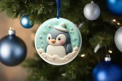 Pastel 3D Penguin Round Ornament Sublimation PNG Product Image 4