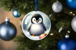 Penguin Winter Scene Round Ornament Sublimation PNG Product Image 1