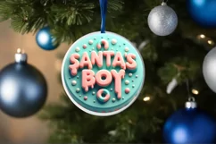 Santa's BOY Round Ornament Sublimation PNG Product Image 4