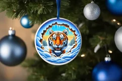 Tiger in Snow Wall Round Ornament Sublimation PNG Product Image 4