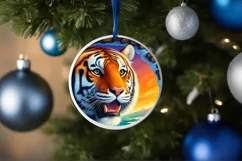 Tiger in Snow Wall Round Ornament Sublimation PNG Product Image 1