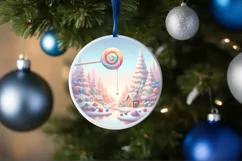 Pastel Candy Christmas Scene Round Ornament PNG Product Image 4