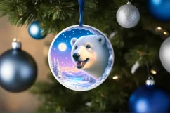 Polar Bear in Snow Wall Round Ornament Sublimation PNG Product Image 4