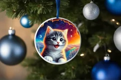 Kitten in Snow Wall Round Ornament Sublimation PNG Product Image 4