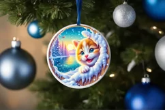 Kitten in Snow Wall Round Ornament Sublimation PNG Product Image 4