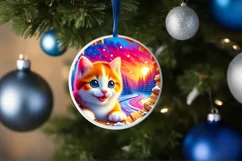 Kitten in Snow Wall Round Ornament Sublimation PNG Product Image 4