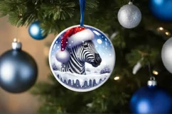 Zebra Winter Scene Round Ornament Sublimation PNG Product Image 4