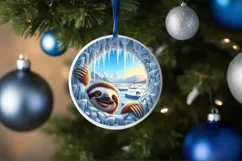 Sloth in Icy Wall Round Ornament Sublimation PNG Product Image 4