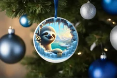 Sloth in Icy Wall Round Ornament Sublimation PNG Product Image 1