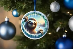 Sloth in Icy Wall Round Ornament Sublimation PNG Product Image 1
