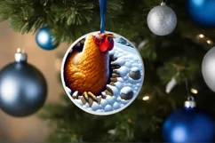 Chicken in Snow Wall Round Ornament Sublimation PNG Product Image 1