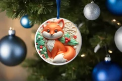 Christmas Fox Round Ornament Sublimation PNG Product Image 4