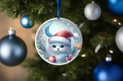 Colorful Christmas Cat Round Ornament Sublimation PNG Product Image 4