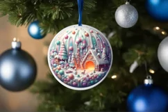 Detailed Winter Scene Molten Candy Round Ornament Product Image 1
