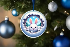 Snow Bunny Smiling Through Hole Round Ornament PNG Product Image 1