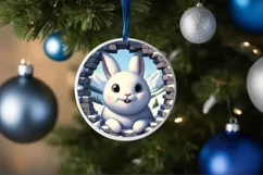Snow Bunny Smiling Through Hole Round Ornament PNG Product Image 1
