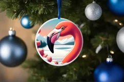 Smiling Flamingo Snow Wall Round Ornament PNG Product Image 4