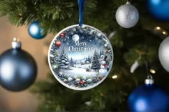 Winter Scene with Merry Christmas Round Ornament Sublimation Product Image 4