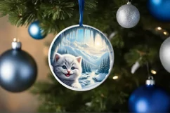 Smiling Kitten Icy Wall Round Ornament PNG Product Image 4