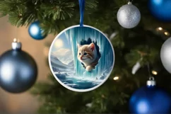 Icy Kitten Smiling Through Hole Round Ornament PNG Product Image 4