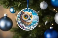 Smiling Owl Melting Ice Round Ornament PNG Product Image 4