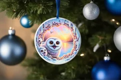 Smiling Owl Melting Ice Round Ornament PNG Product Image 1