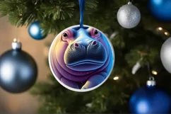 Smiling Hippo Snow Wall Round Ornament PNG Product Image 1