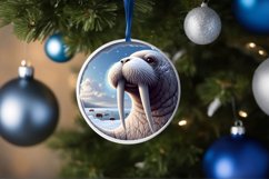 Smiling Walrus Snow Wall Round Ornament PNG Product Image 4