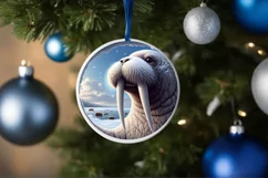 Smiling Walrus Snow Wall Round Ornament PNG Product Image 4
