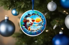 Smiling Cow Icy Wall Round Ornament PNG Product Image 4