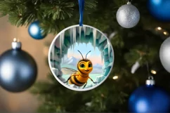 Smiling Bee Icy Wall Round Ornament PNG Product Image 4