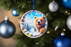 Smiling Bear Snow Wall Round Ornament PNG Product Image 1