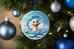 Smiling Duck Melting Ice Round Ornament PNG Product Image 4