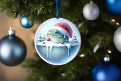 3D Frog Portrait with Santa Hat Round Ornament Sublimation Product Image 4