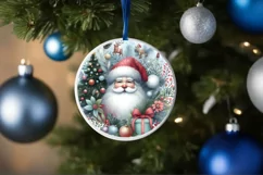 Santa Round Ornament Sublimation PNG Product Image 1