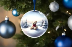 Winter Scene with Teddy Bear Round Sticker Ornament Product Image 1