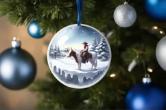 Winter Scene with Cow Boy Round Sticker Ornament Sublimation Product Image 4